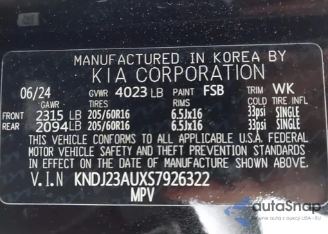 2025 Kia Soul Lx z USA, uszkodzony, nr VIN KNDJ23AUXS7926322